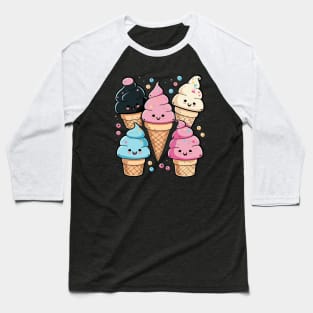 Cute Kawaii Ice Cream For Ice Cream Lover Cute Kawaii Food Baseball T-Shirt